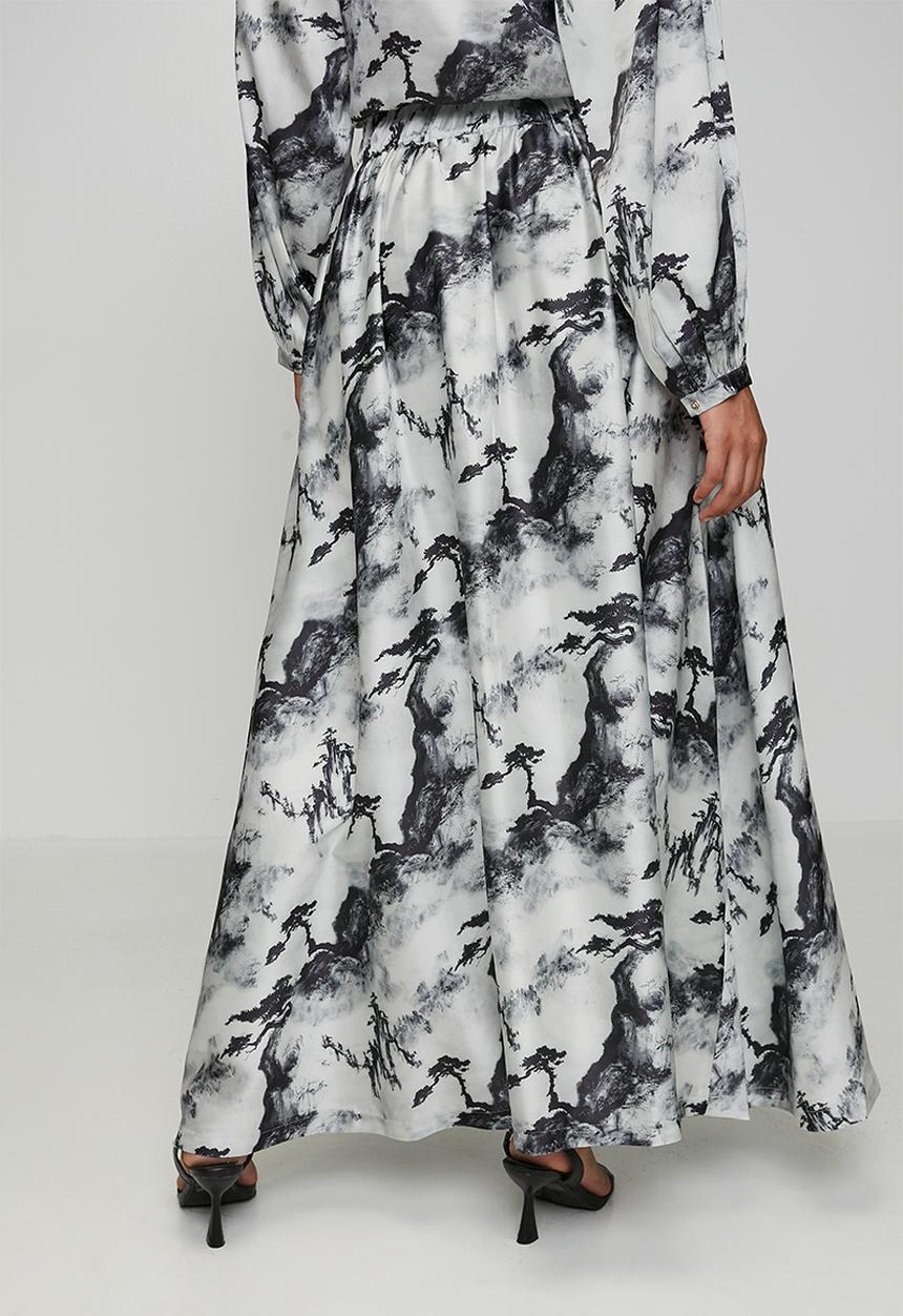 POLO - Wmn Layla Printed Skirt - Black & Grey