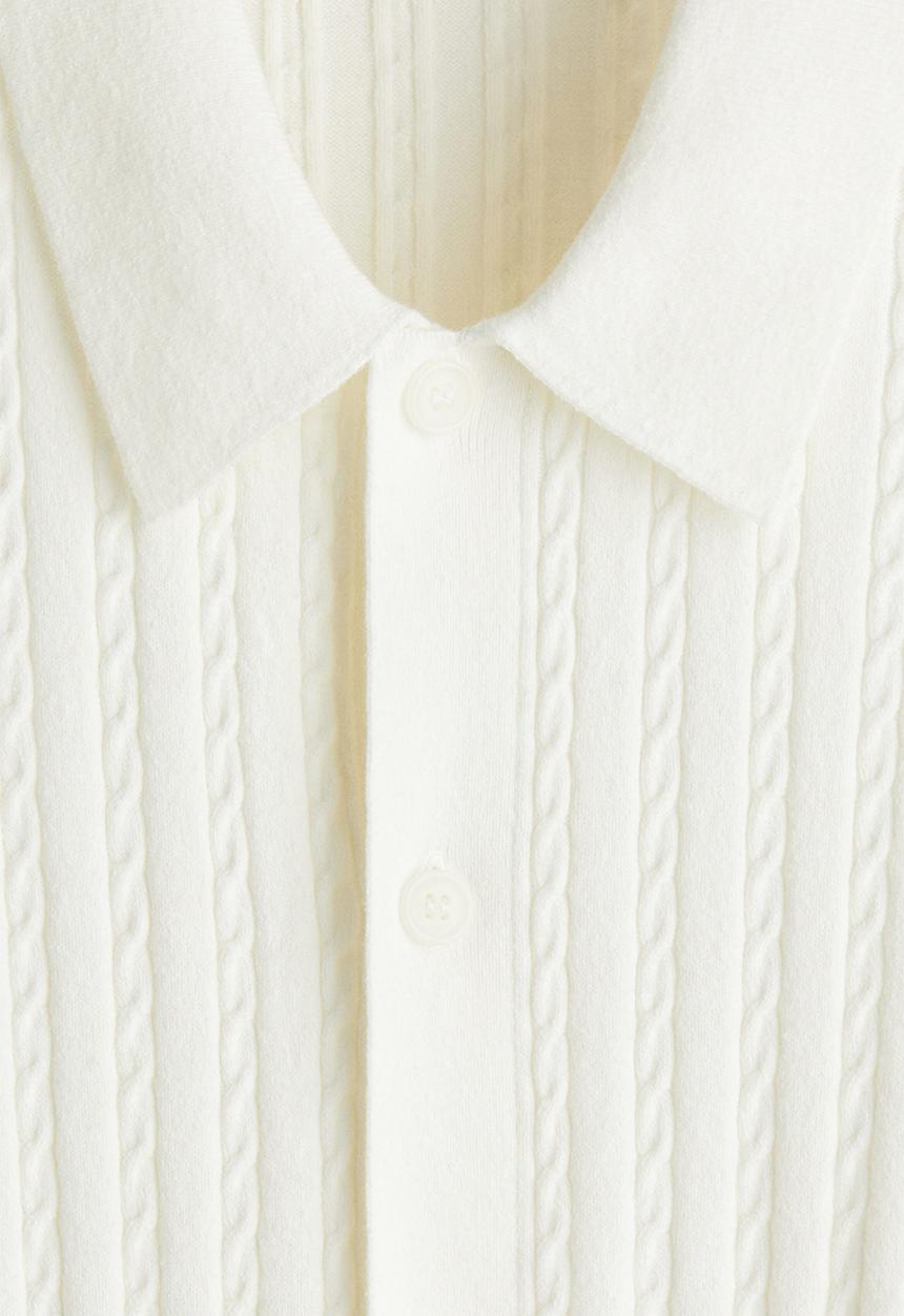 H&M - Regular fit cable-knit short-sleeved shirt - cream