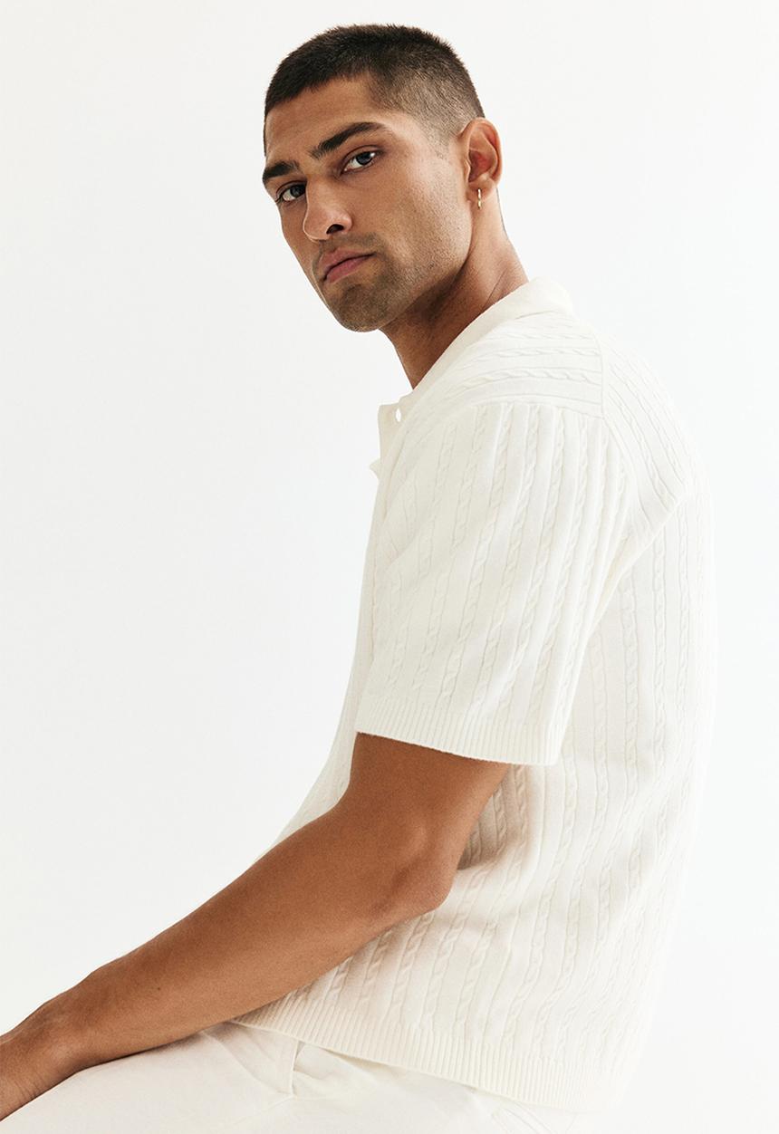 H&M - Regular fit cable-knit short-sleeved shirt - cream