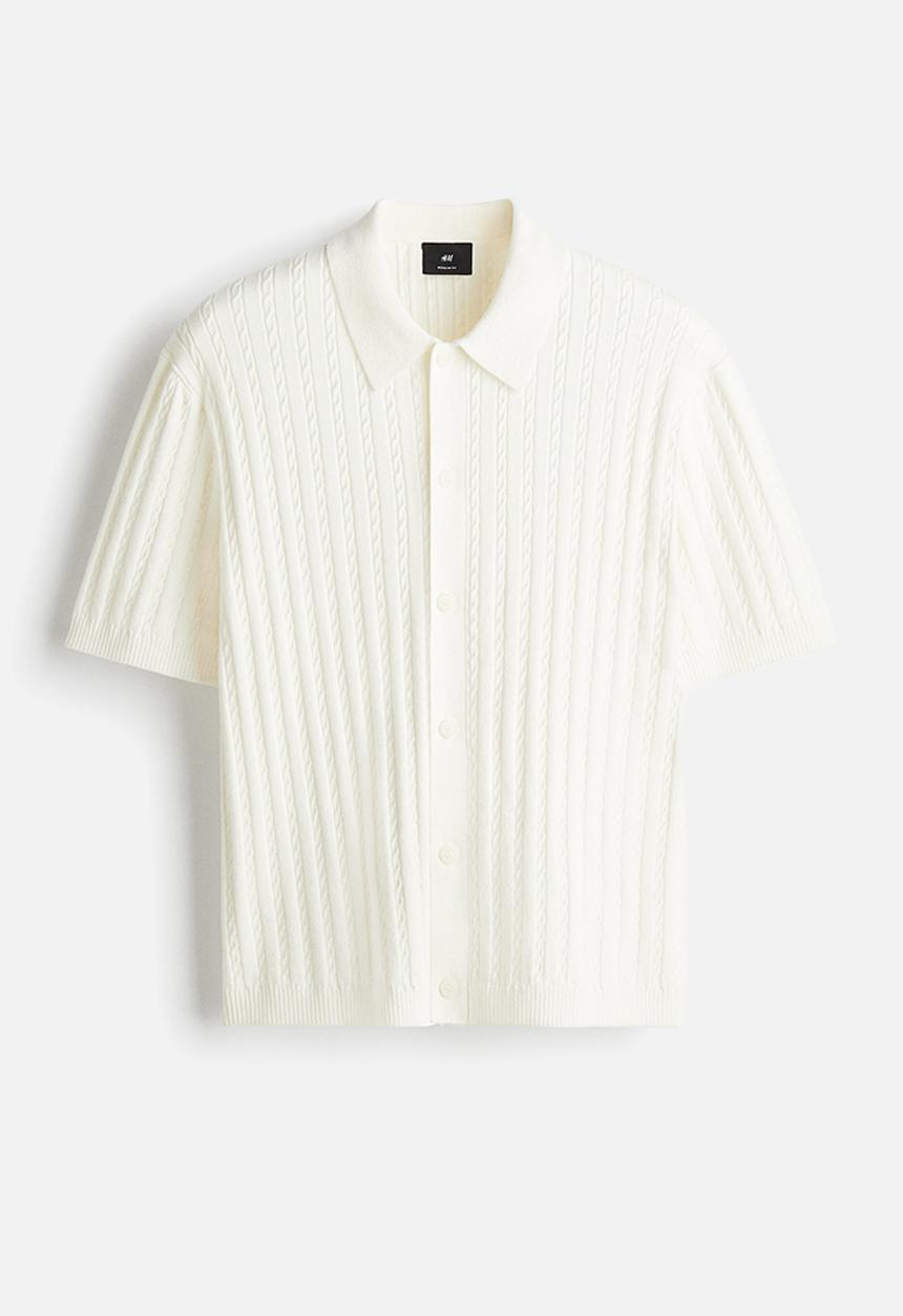 H&M - Regular fit cable-knit short-sleeved shirt - cream