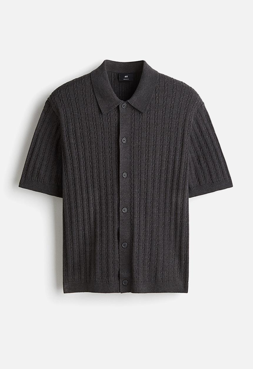 H&M - Regular fit cable-knit short-sleeved shirt - dark grey