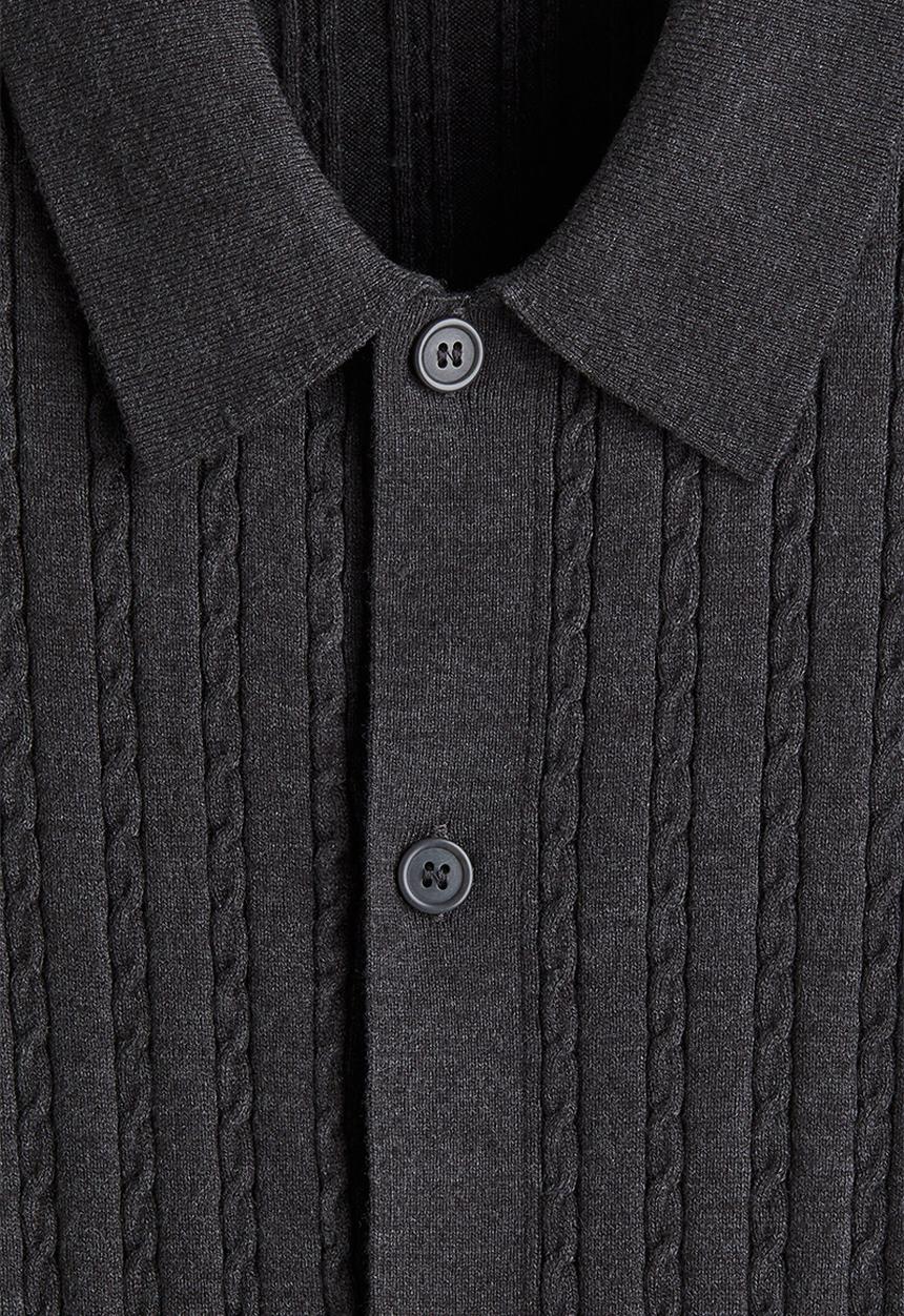 H&M - Regular fit cable-knit short-sleeved shirt - dark grey