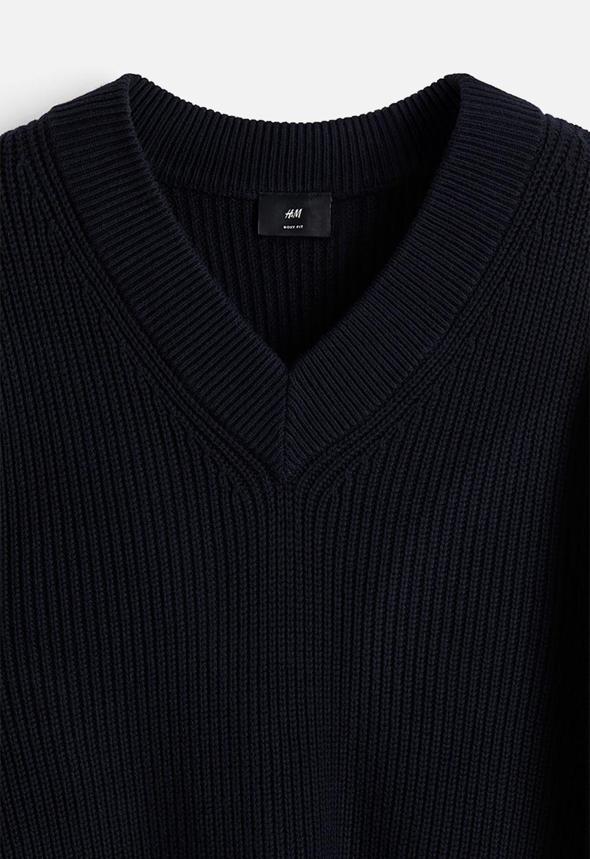 H&M - Boxy fit rib-knit jumper - navy blue/white
