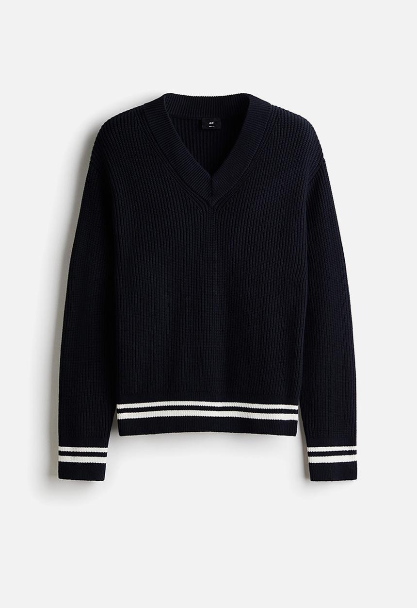 H&M - Boxy fit rib-knit jumper - navy blue/white