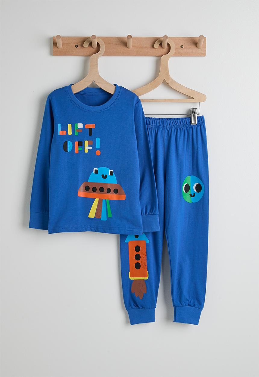 Pop Candy - Space graphic pj set with slogan - true blue/lift off