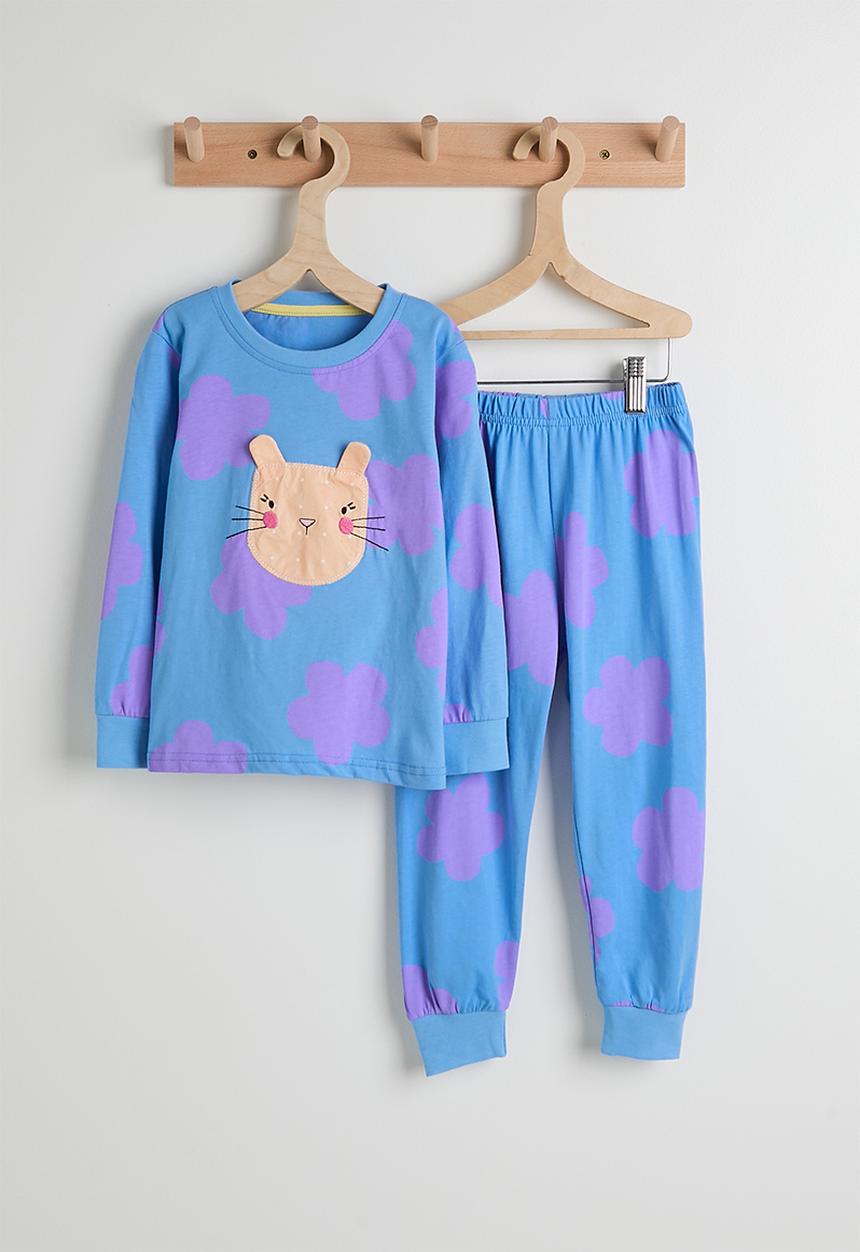 Pop Candy - Patch placement pj set - blue/floral aop