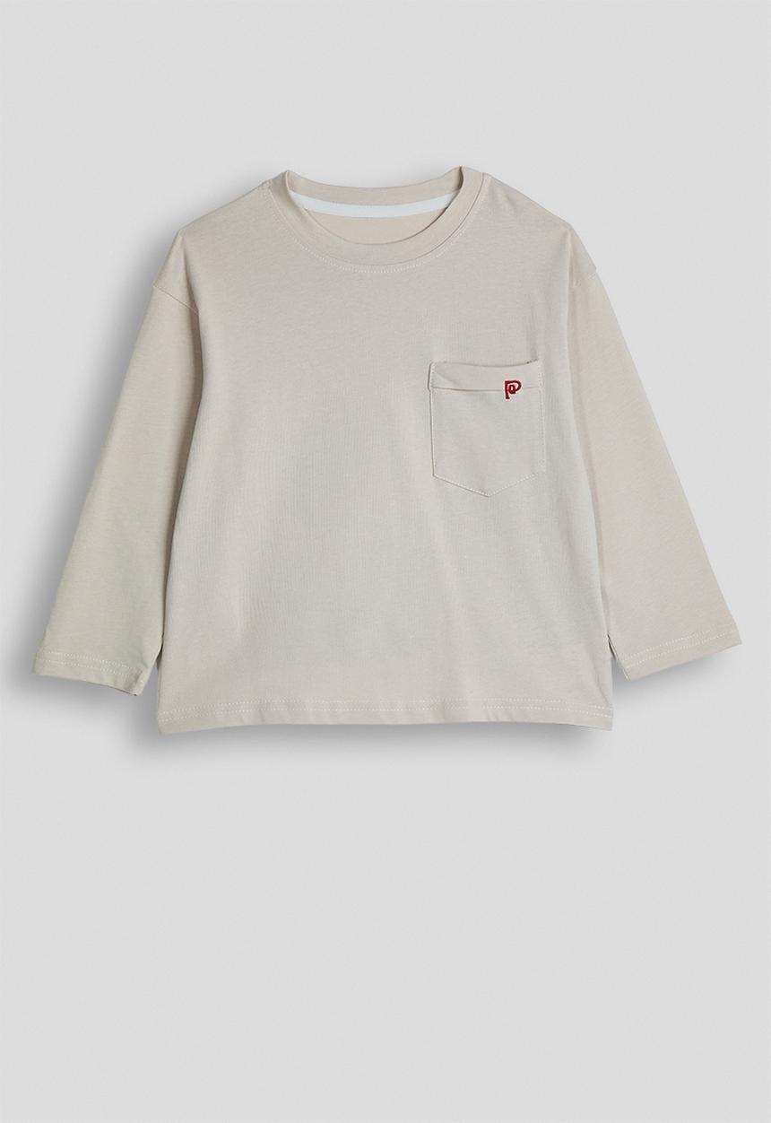 Pop Candy - Long sleeve tee with patch pocket - beige