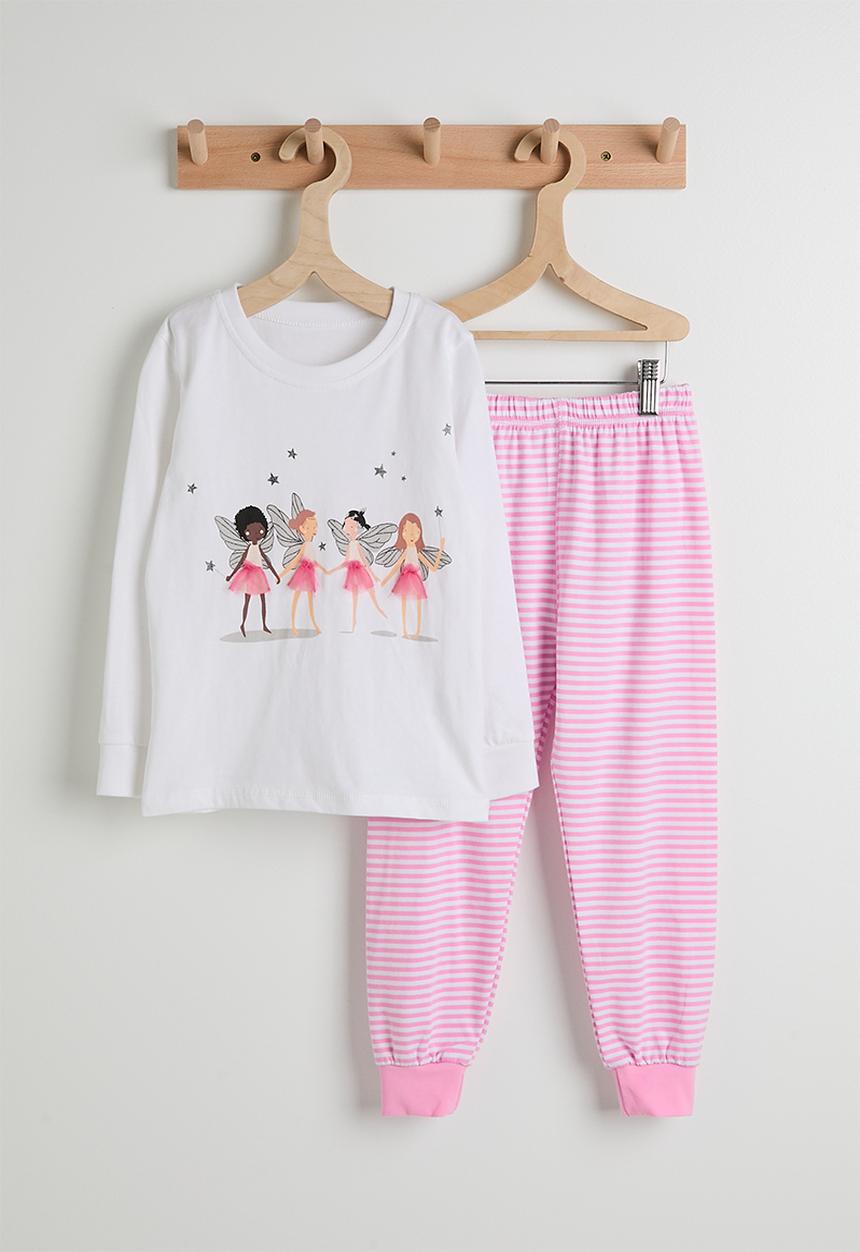 Pop Candy - Ballerina placement print pj set - white/pink stripes