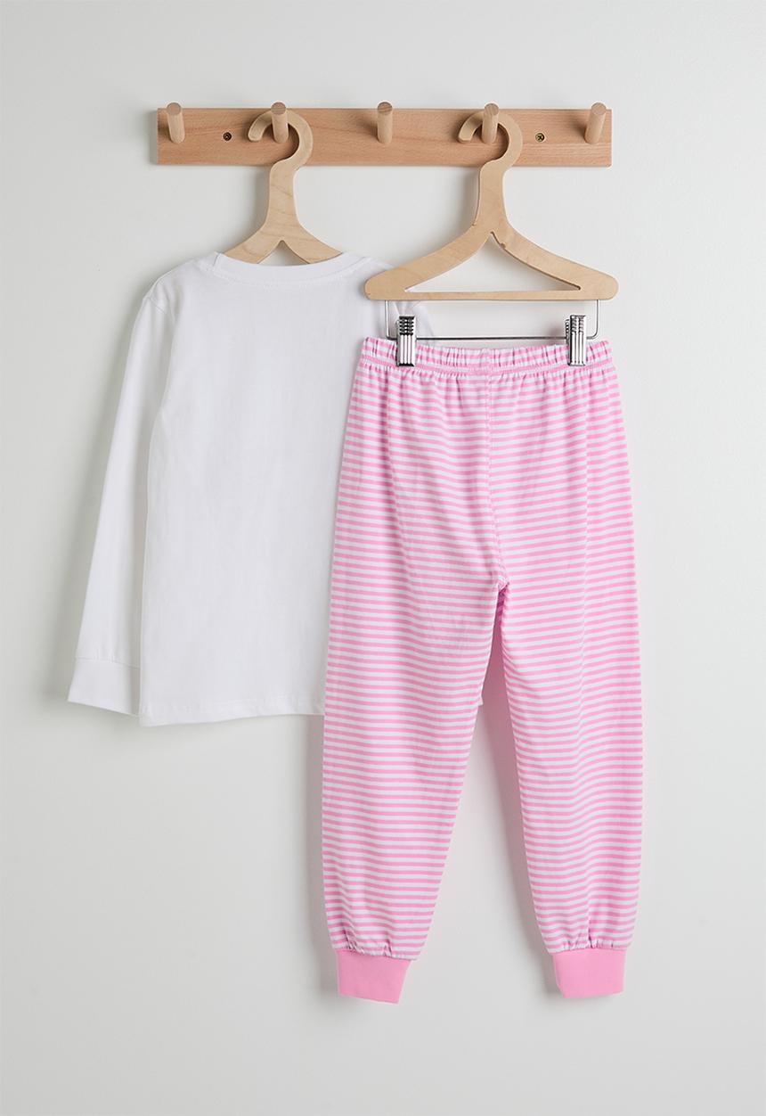 Pop Candy - Ballerina placement print pj set - white/pink stripes
