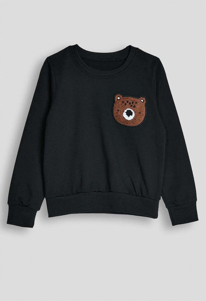 Pop Candy - Chenille bear graphic sweat top - black
