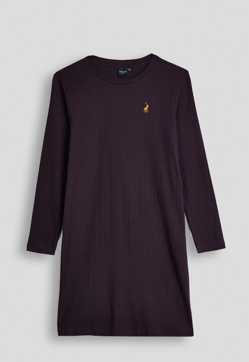 POLO - Casey rib long sleeve  dress - plum