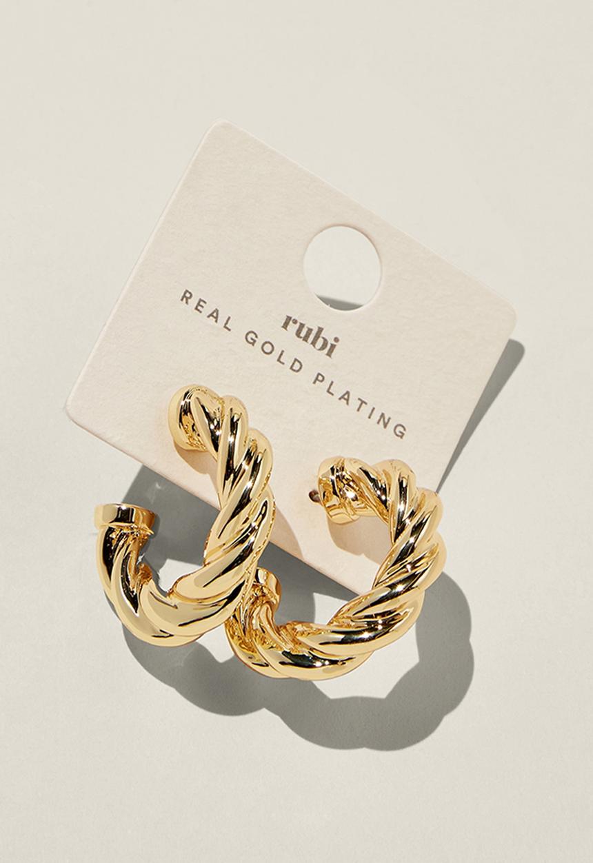 Rubi - Large hoop earring- gold plated twist