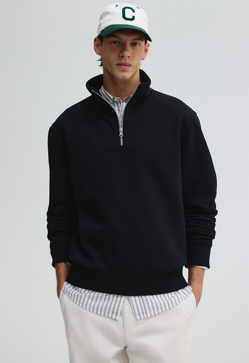 Regular fit zip-top sweatshirt - black - 1241739014
