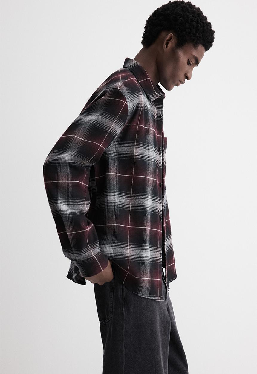 Loose fit flannel shirt - plum purple/checked - 1296170001
