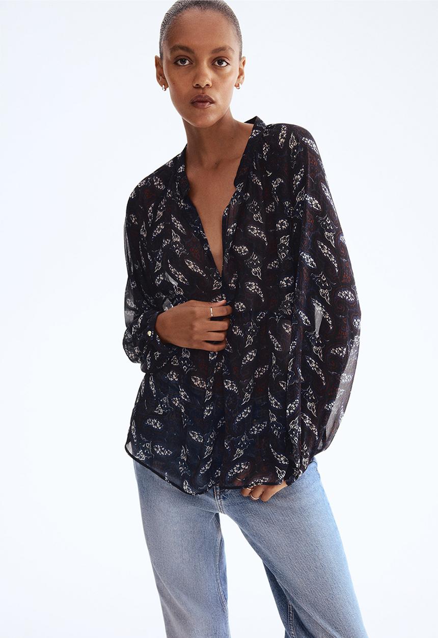 H&M - Patterned chiffon blouse - navy blue/paisley pattern