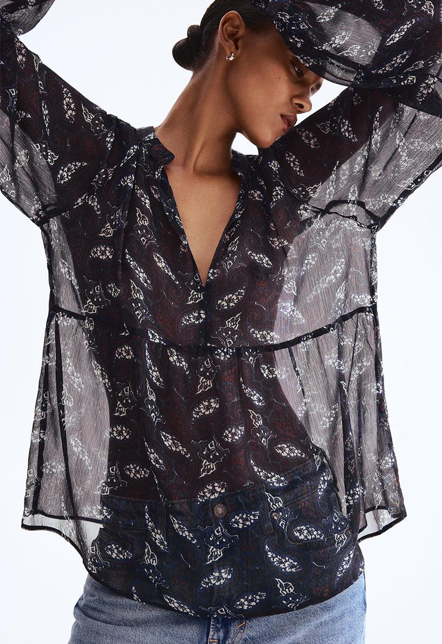 H&M - Patterned chiffon blouse - navy blue/paisley pattern