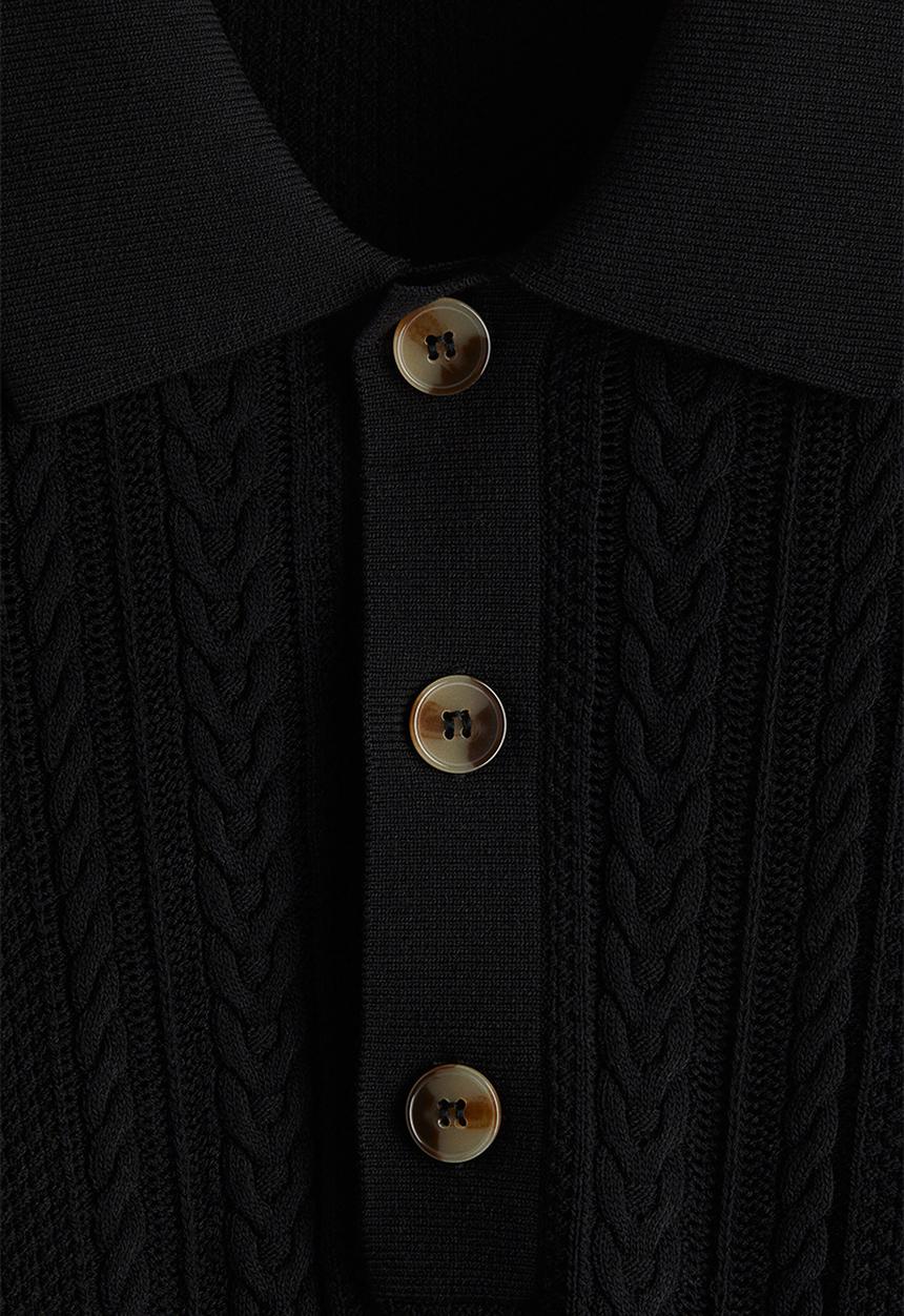 H&M - Regular fit cable-knit polo shirt - black