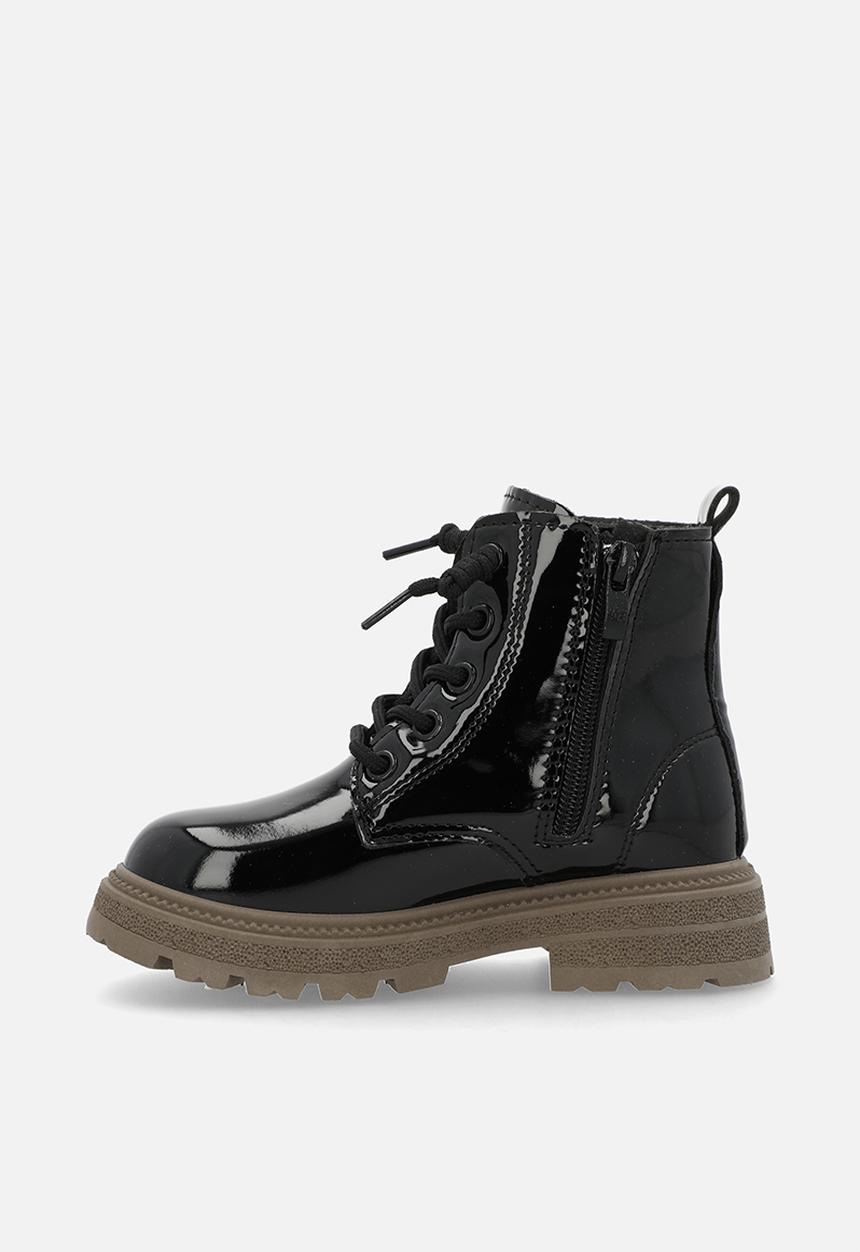 Pop Candy - Glossy faux leather lace-up boots - black