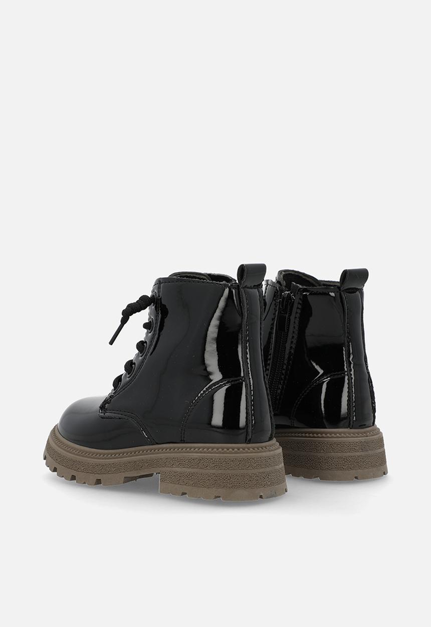 Pop Candy - Glossy faux leather lace-up boots - black