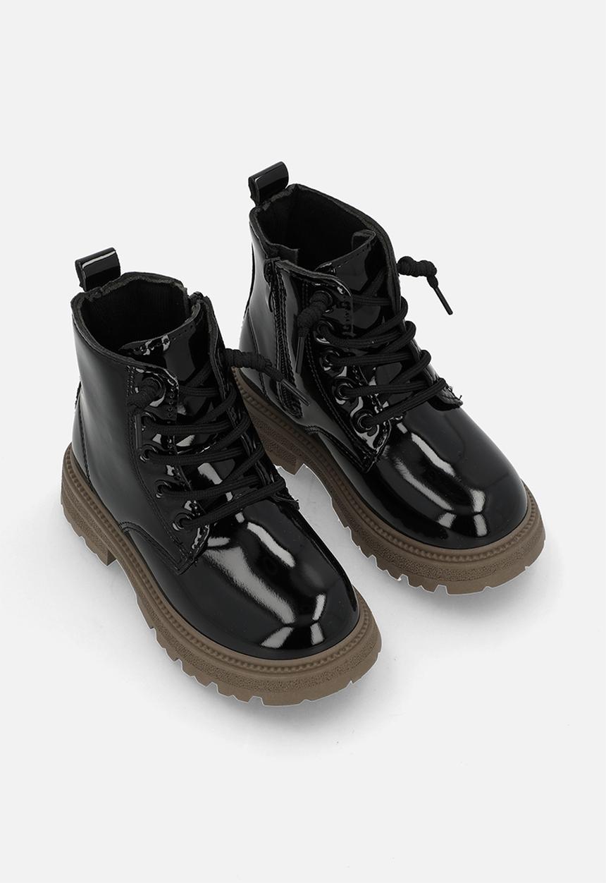 Pop Candy - Glossy faux leather lace-up boots - black