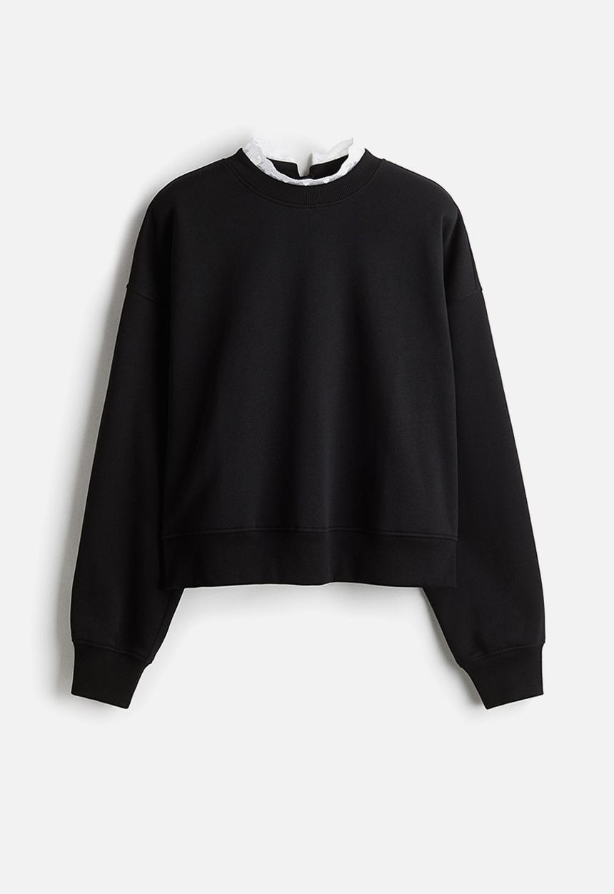 H&M - Lace-trimmed sweatshirt - black