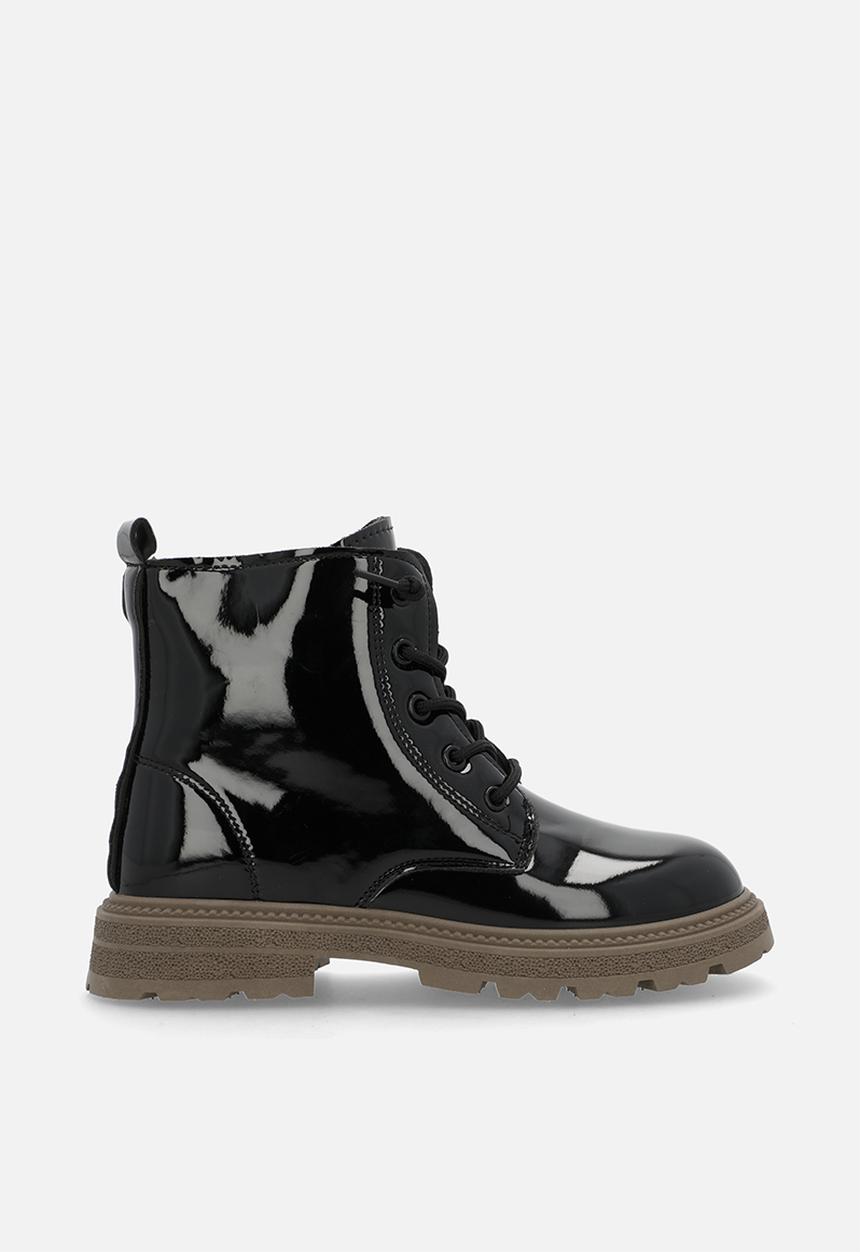 Pop Candy - Glossy faux leather lace-up boots - black