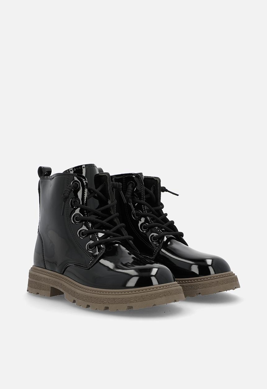 Pop Candy - Glossy faux leather lace-up boots - black