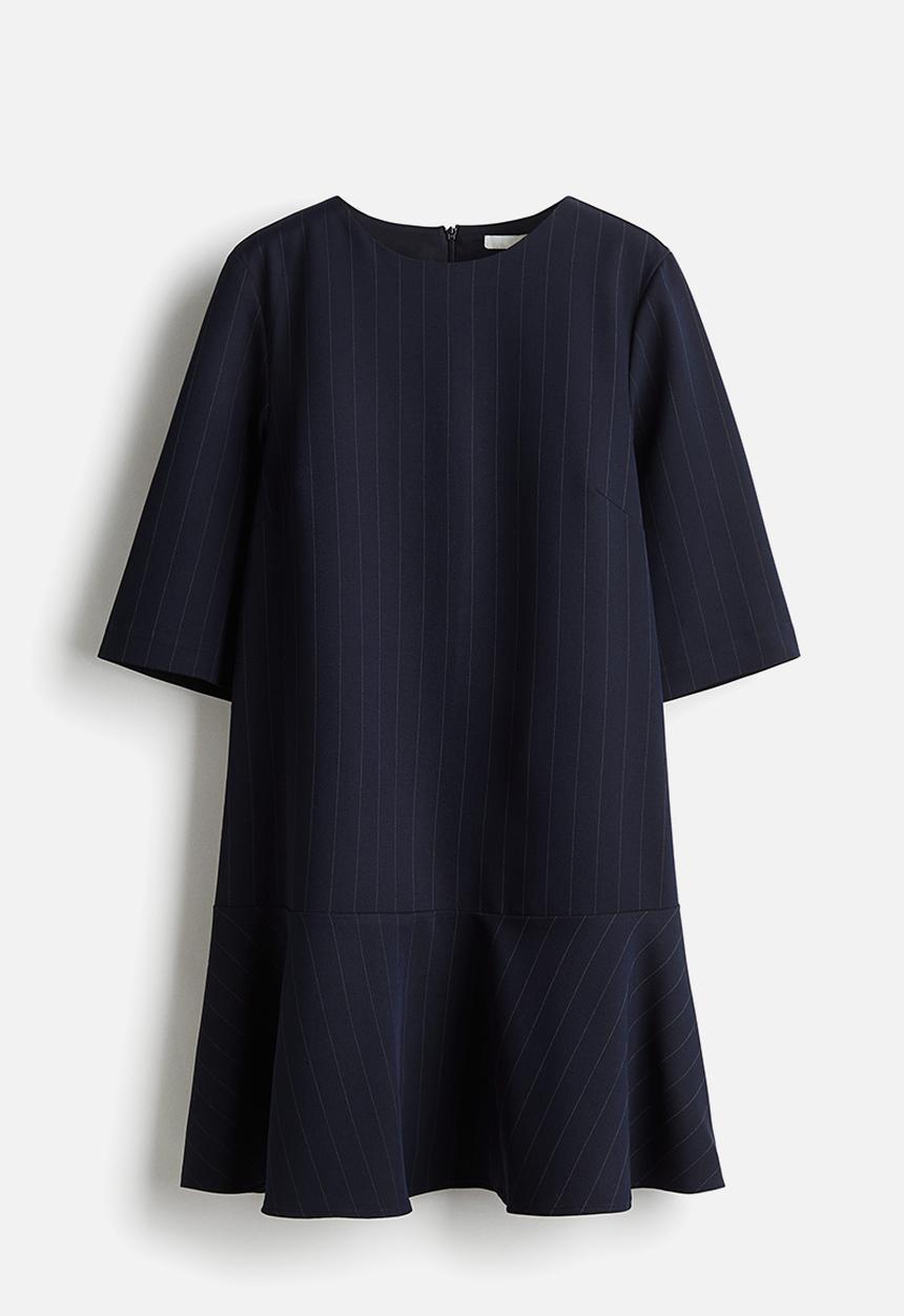 H&M - Circle-skirt shift dress - navy blue/pinstriped