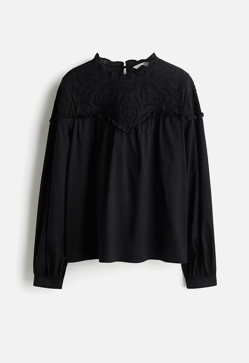 H&M - Broderie anglaise-detail blouse - black
