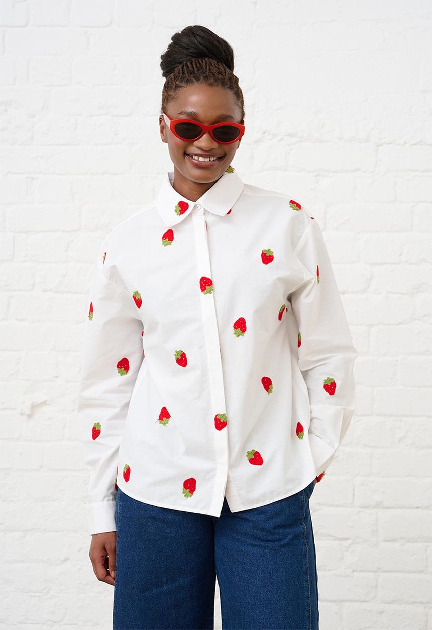 Me&B - Embroidered Cotton Shirt - Strawberry