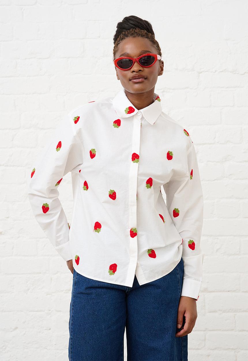 Me&B - Embroidered Cotton Shirt - Strawberry
