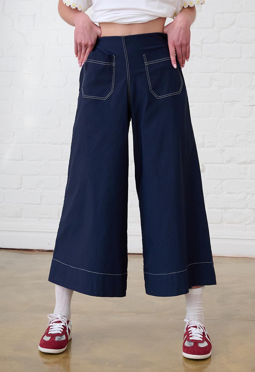 Me&B - Stretch Wide Leg Cropped Pants - Navy