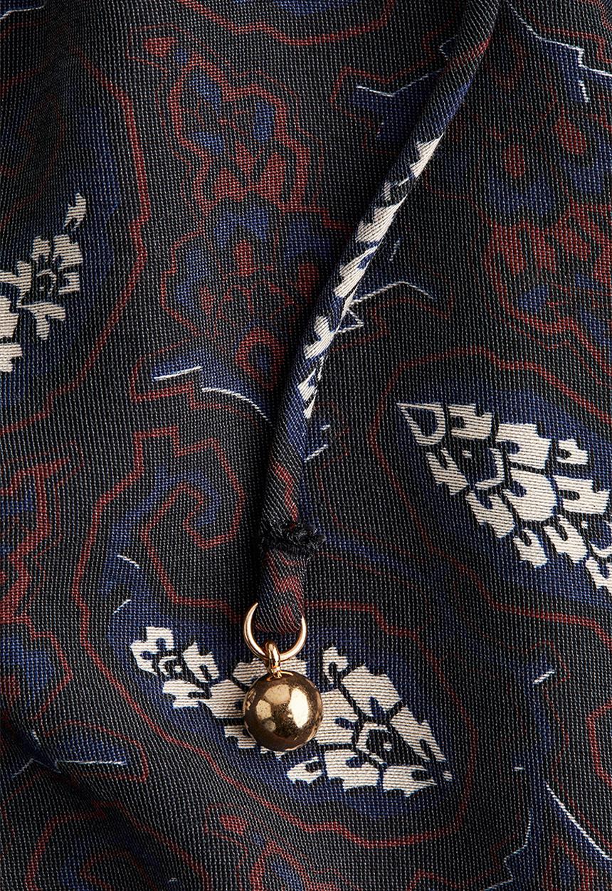 H&M - Oversized tie-belt dress - navy blue & paisley pattern