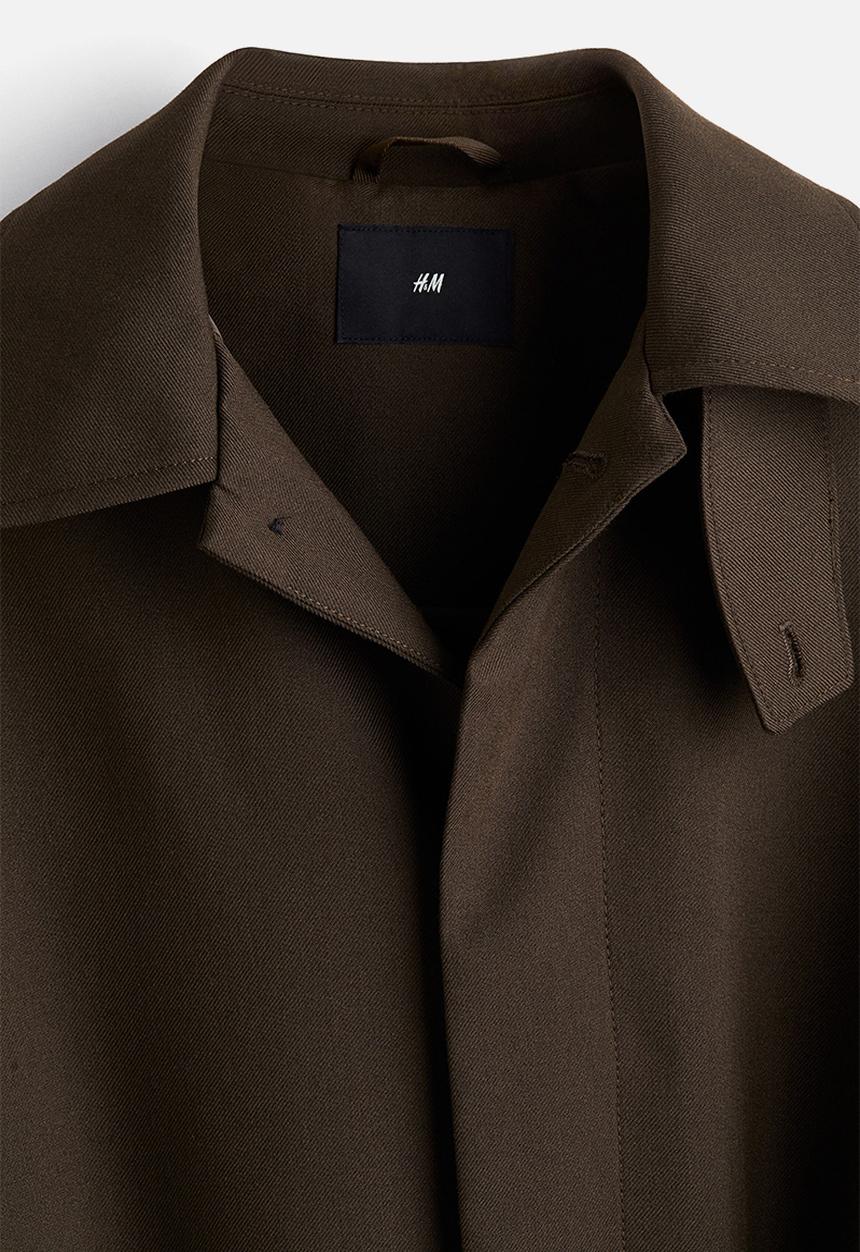 H&M - Loose fit belted mac-style coat - dark khaki green