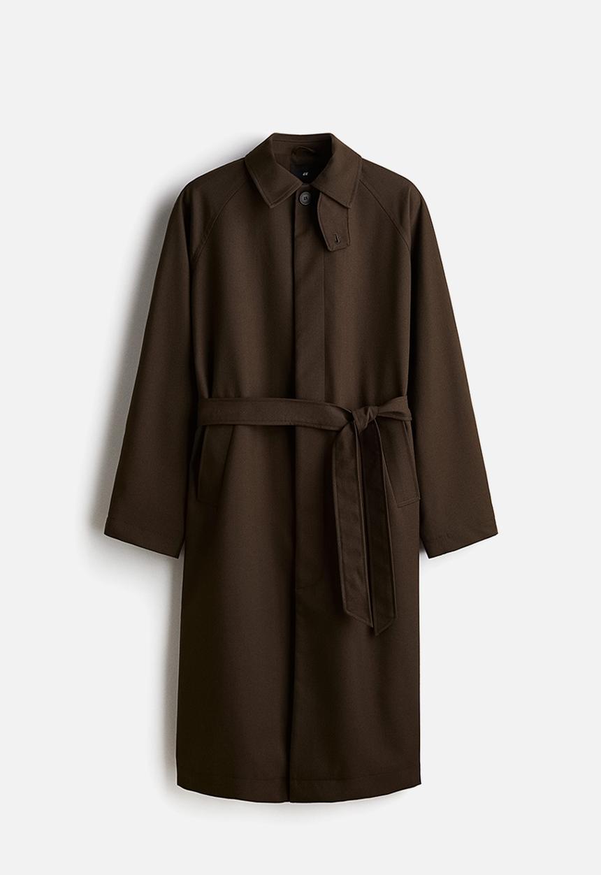 H&M - Loose fit belted mac-style coat - dark khaki green