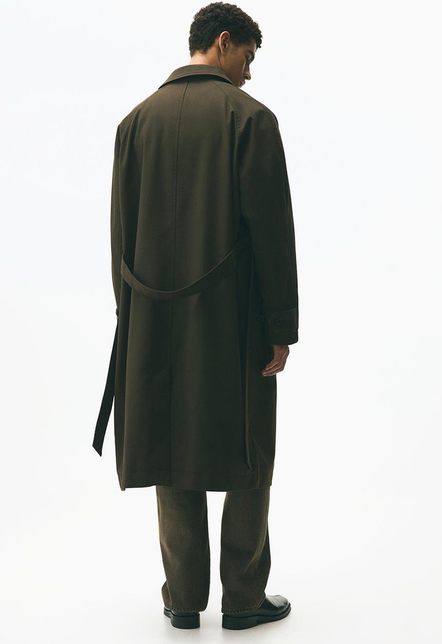 Loose fit belted mac-style coat - dark khaki green - 1304965001