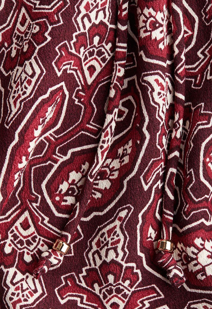 H&M - Frilled-sleeve dress - burgundy/paisley pattern