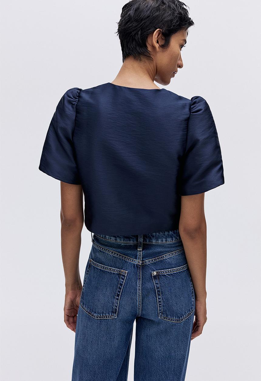 H&M - Puff-sleeved blouse - navy blue
