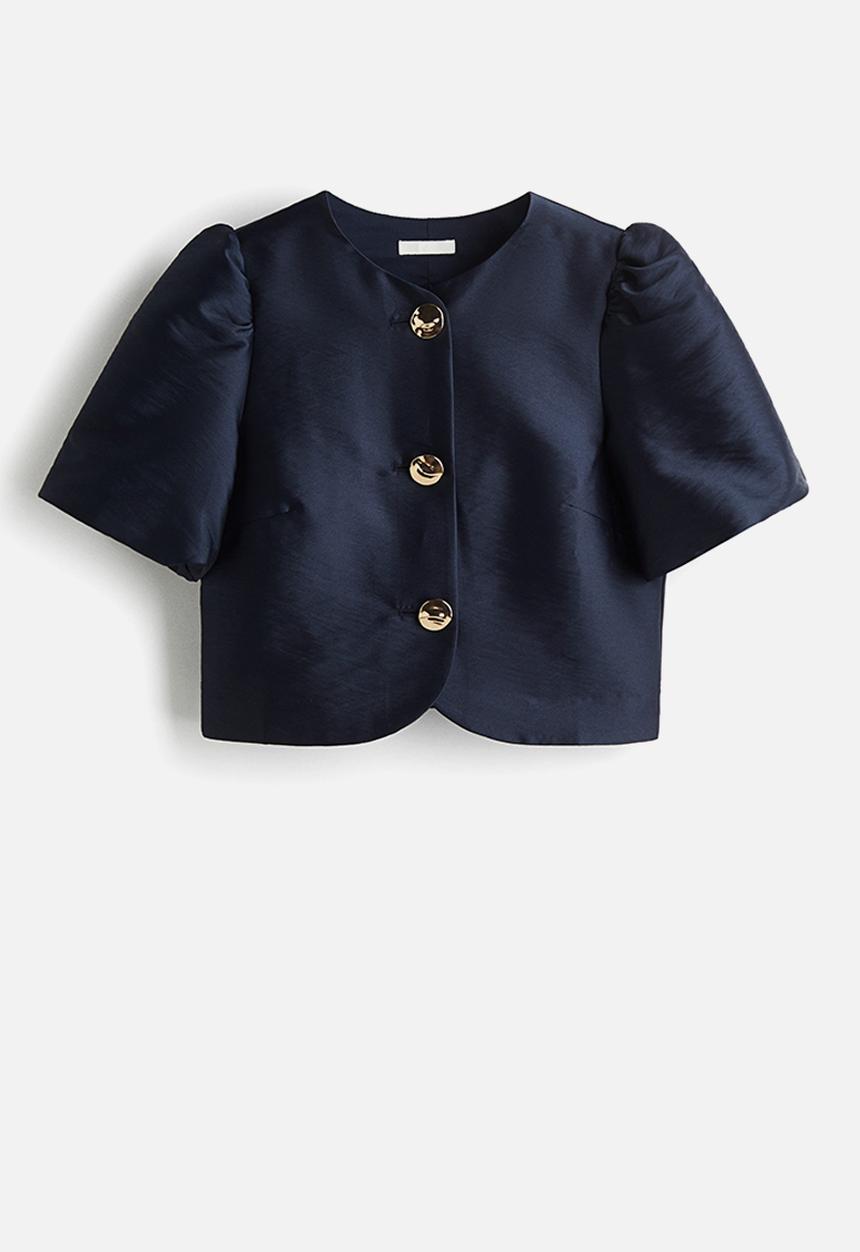 H&M - Puff-sleeved blouse - navy blue