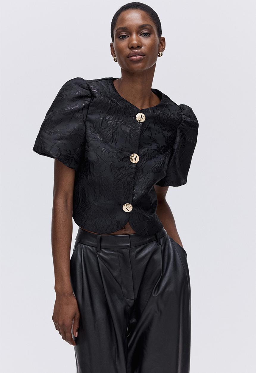 H&M - Puff-sleeved blouse - black