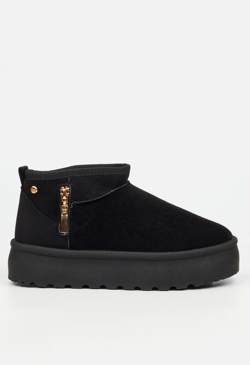 Miss Black - Bae 9 gold zip fur ankle boot - black