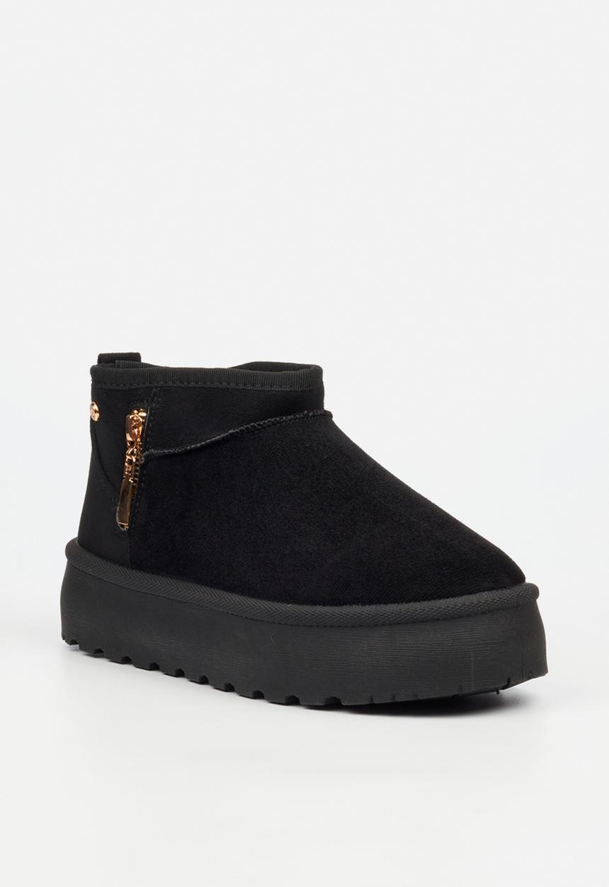 Miss Black - Bae 9 gold zip fur ankle boot - black