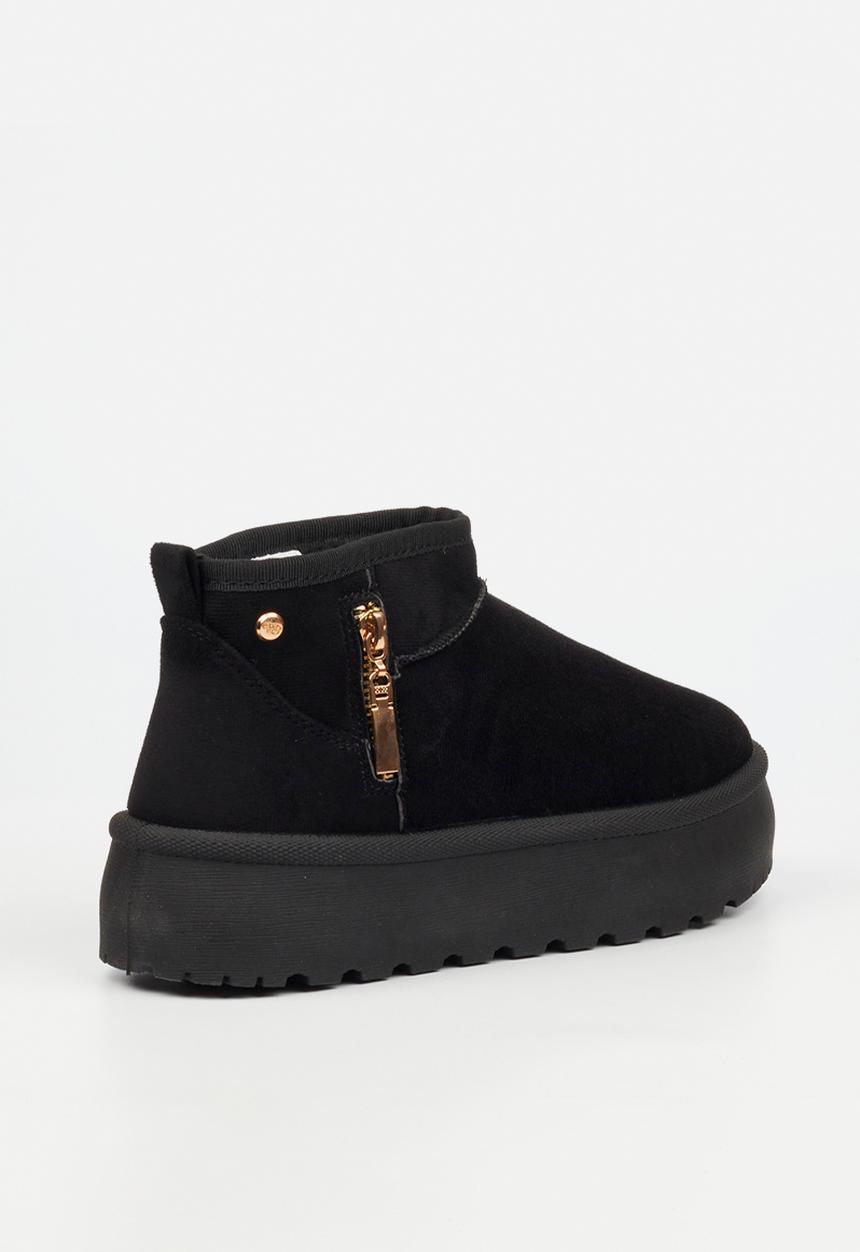 Miss Black - Bae 9 gold zip fur ankle boot - black