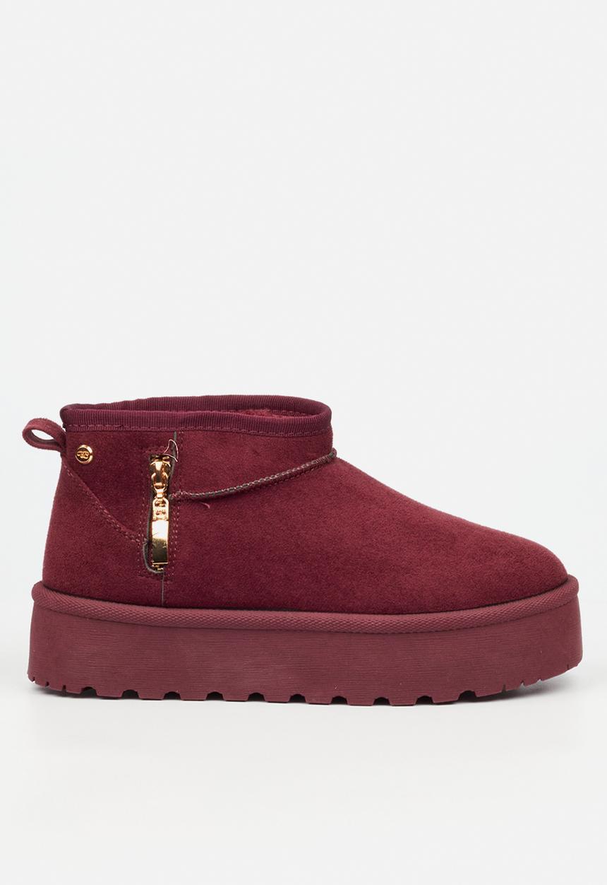 Miss Black - Bae 9 gold zip fur ankle boot - plum