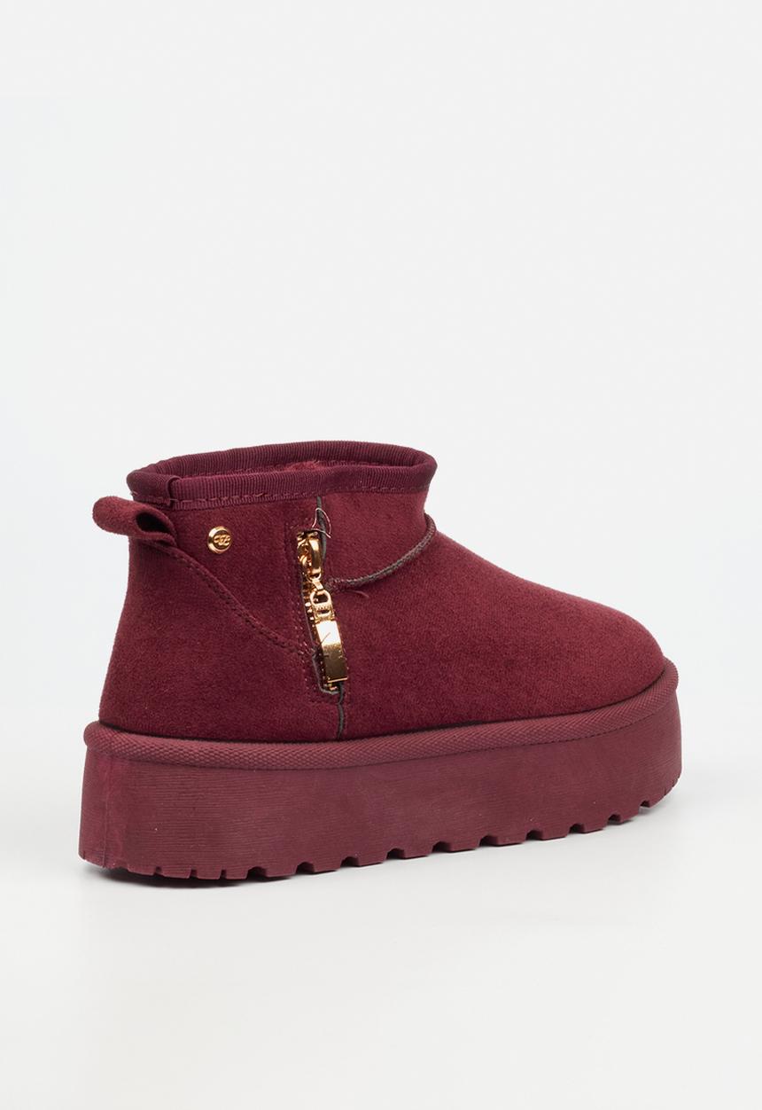 Miss Black - Bae 9 gold zip fur ankle boot - plum
