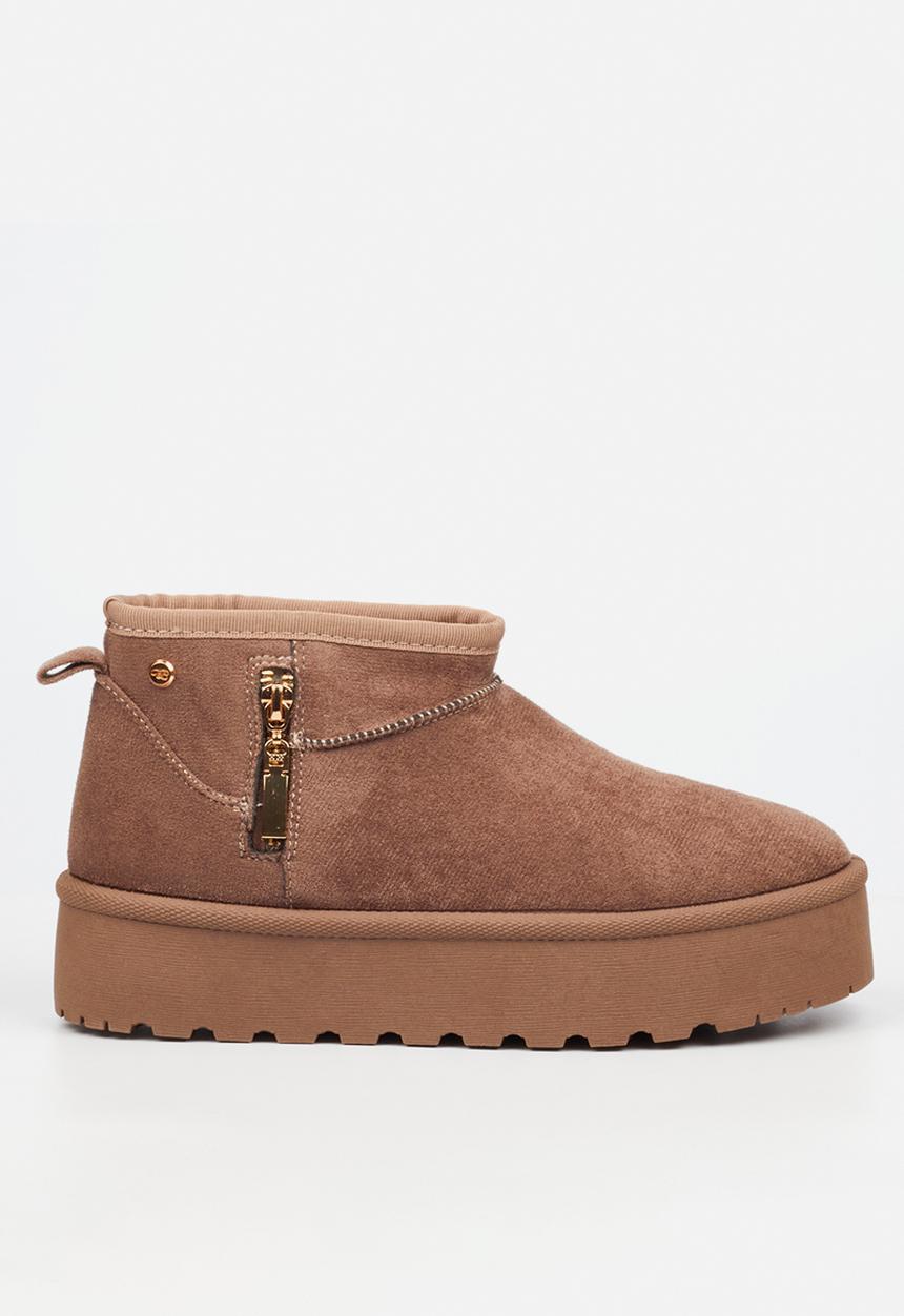 Miss Black - Bae 9 gold zip fur ankle boot - taupe