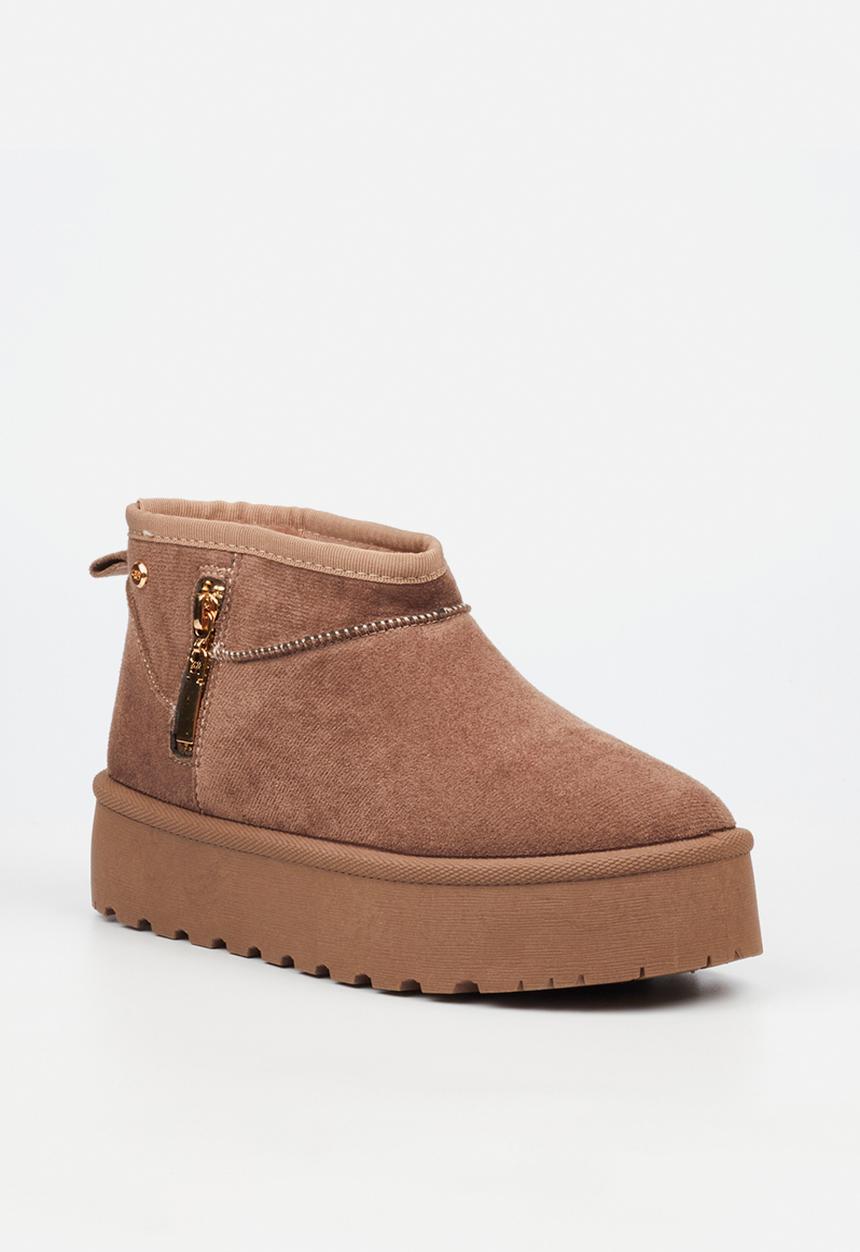 Miss Black - Bae 9 gold zip fur ankle boot - taupe