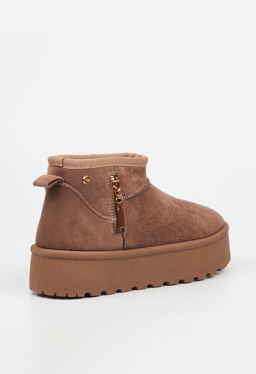 Miss Black - Bae 9 gold zip fur ankle boot - taupe