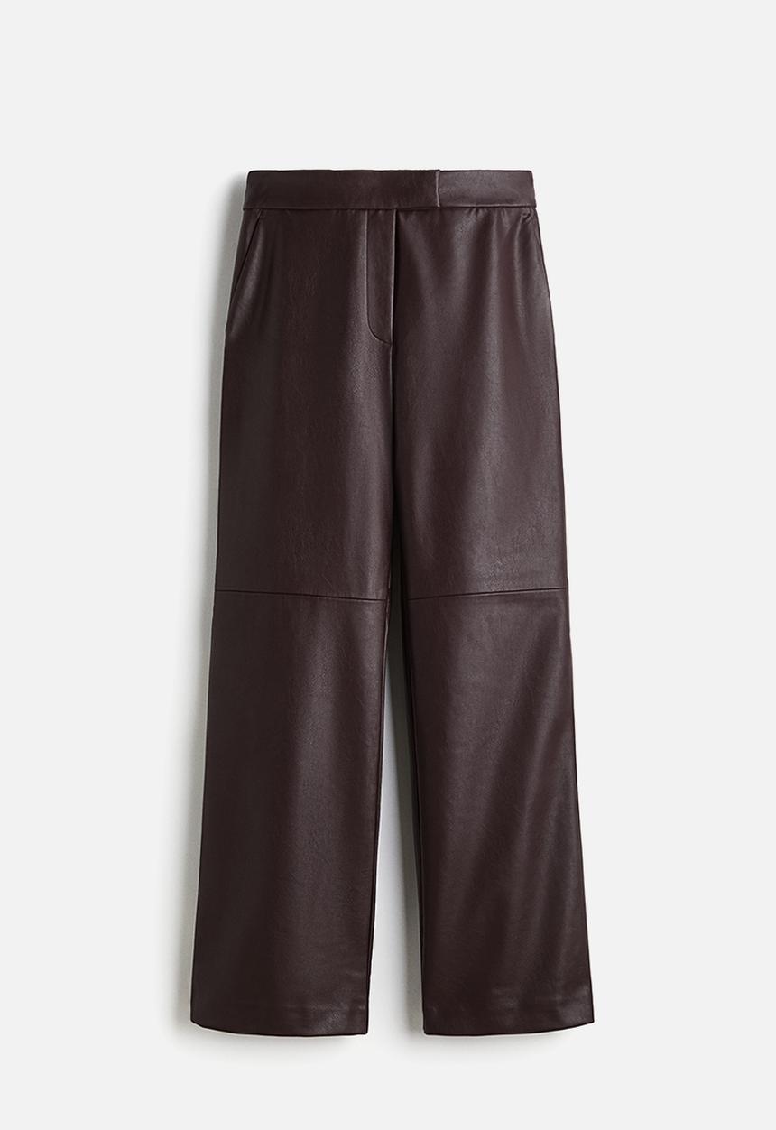 H&M - Straight-leg coated trousers - burgundy