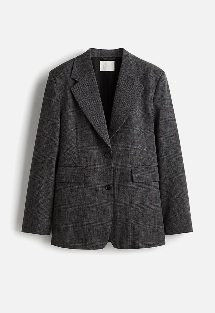 H&M - Single-breasted blazer - dark grey checked